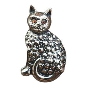 1980's Avon Marcasite Cat Pin with Ruby Colored Rhinestone Eyes